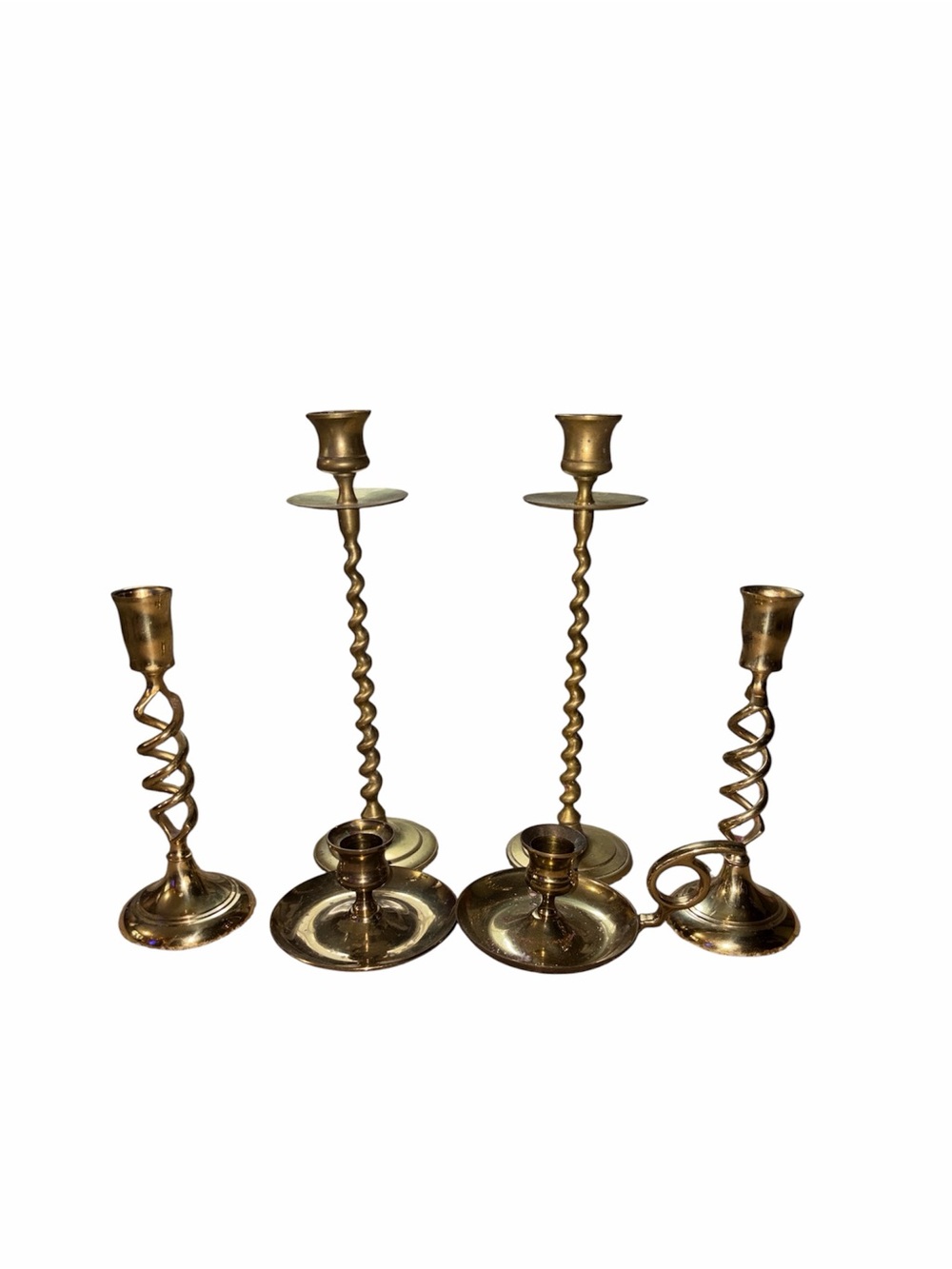 Set of 5 Spiral Stem Brass Candlesticks - Gold Tone